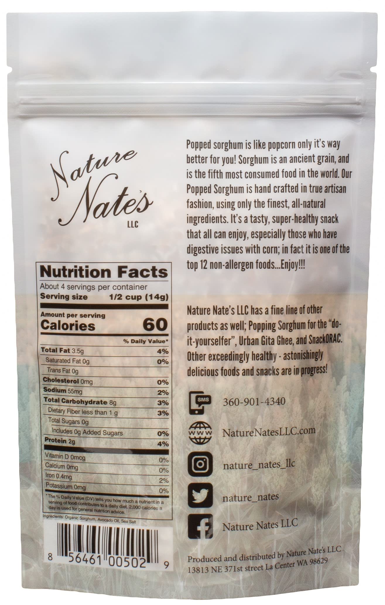 Nature Nate's popped sorghum in a bowl being scooped to show serving suggestion and portion control