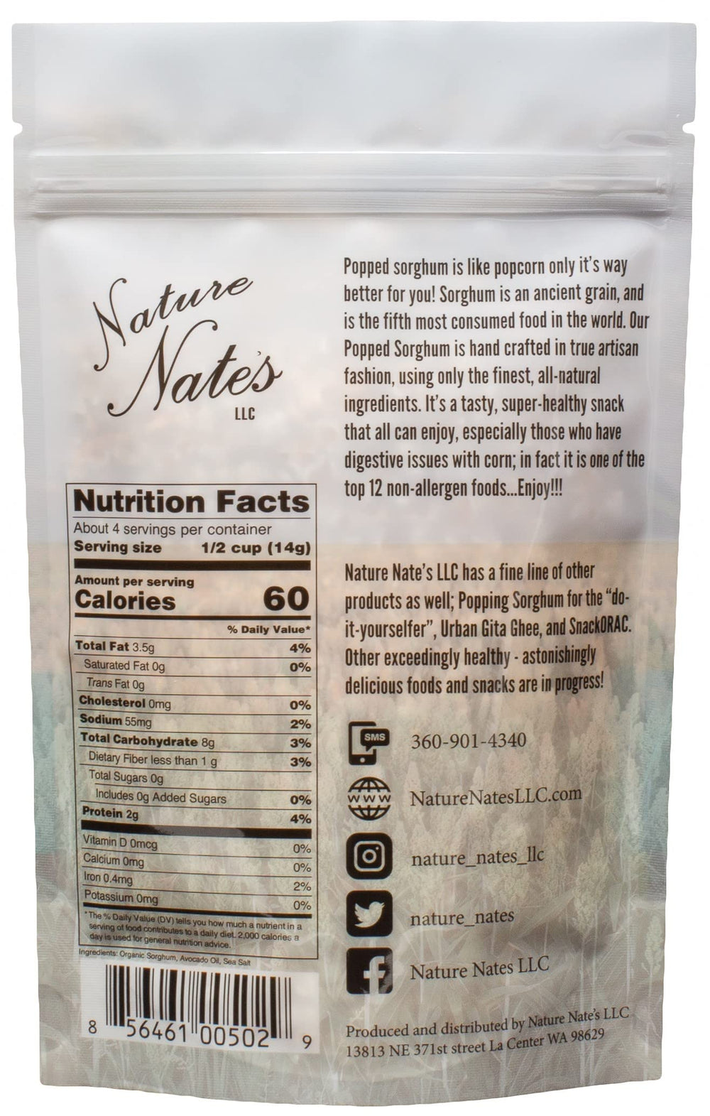 Nature Nate's popped sorghum in a bowl being scooped to show serving suggestion and portion control