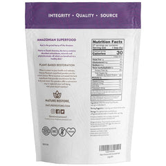 Nature Restore open pouch displaying dark purple acai powder for easy use