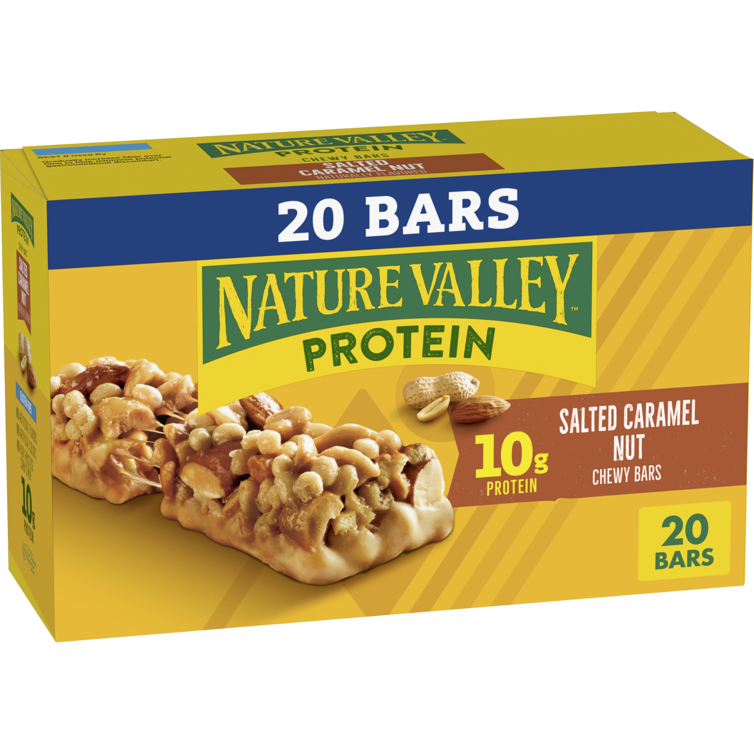 Nature Valley front box showing 20-count packaging and protein claim