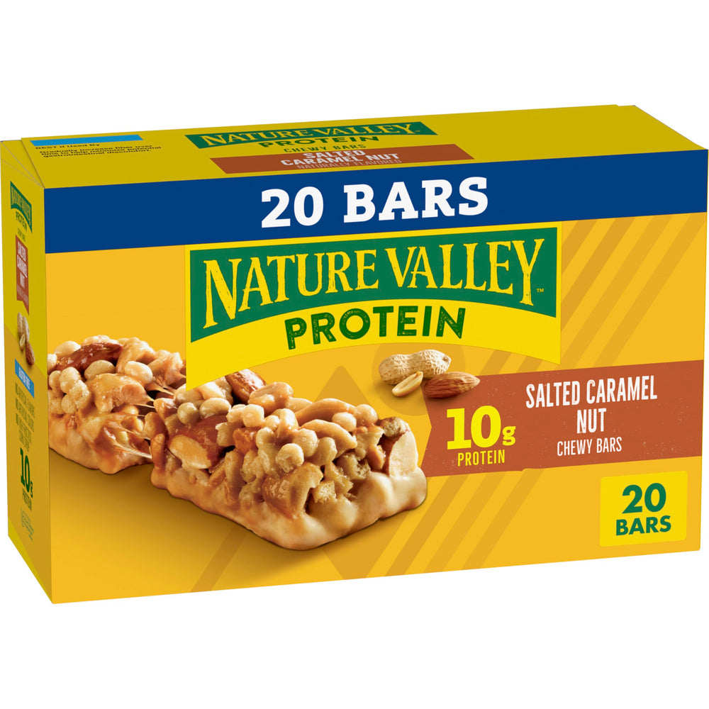 Nature Valley front box showing 20-count packaging and protein claim