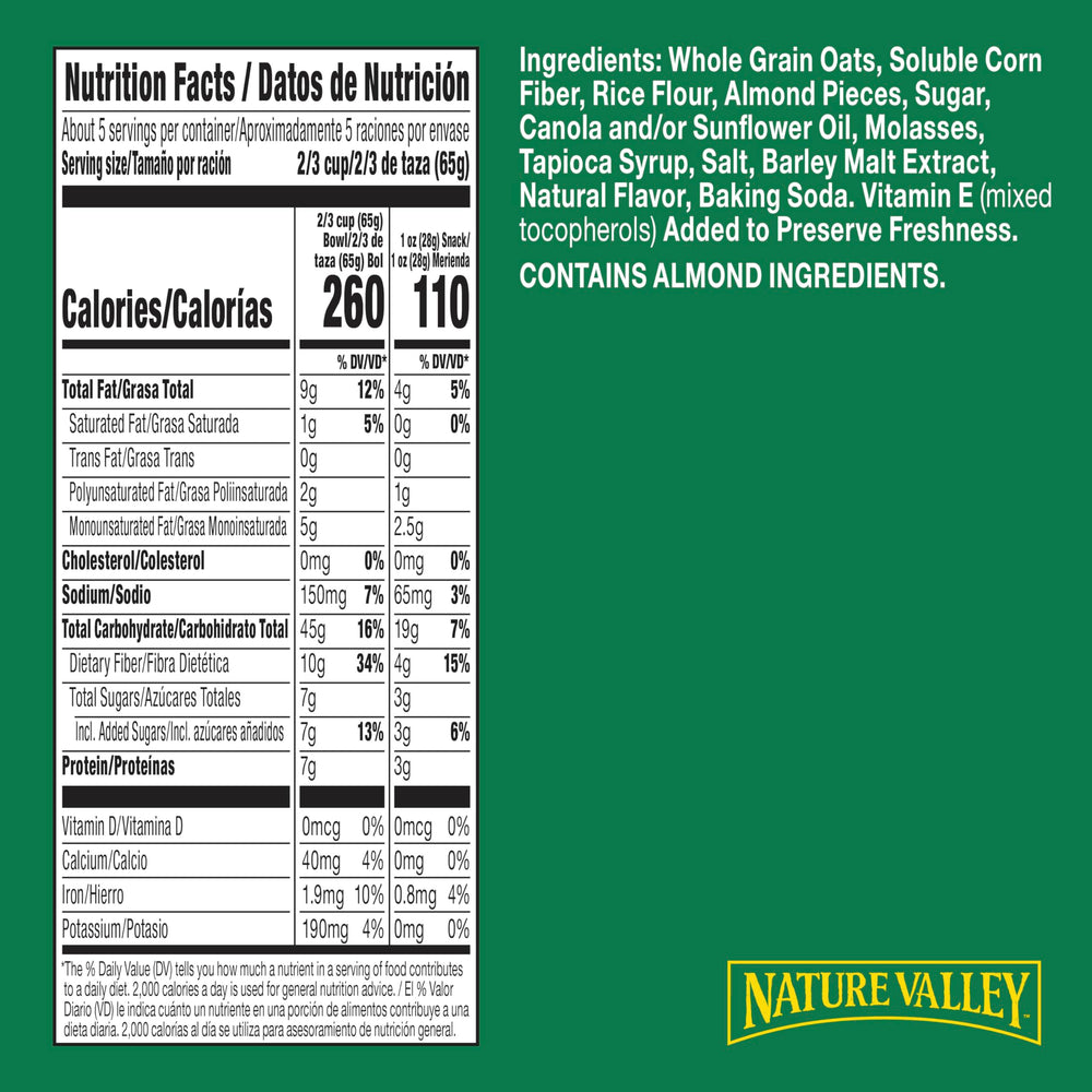 Nature Valley close-up of crunchy vanilla almond granola clusters showing texture and crunch