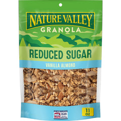 Nature Valley front pouch displaying vanilla almond flavor and resealable convenience