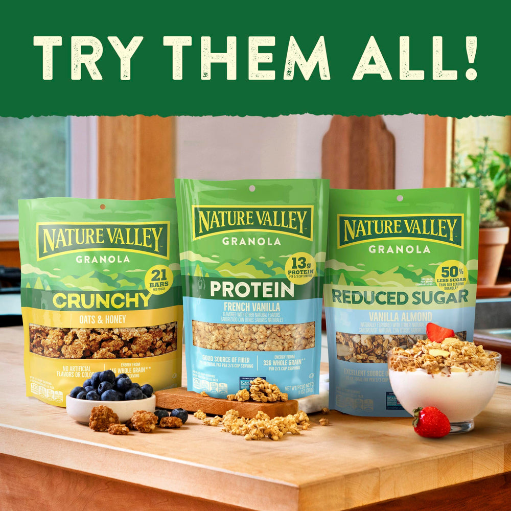 Nature Valley nutritional panel highlighting reduced sugar and fiber facts