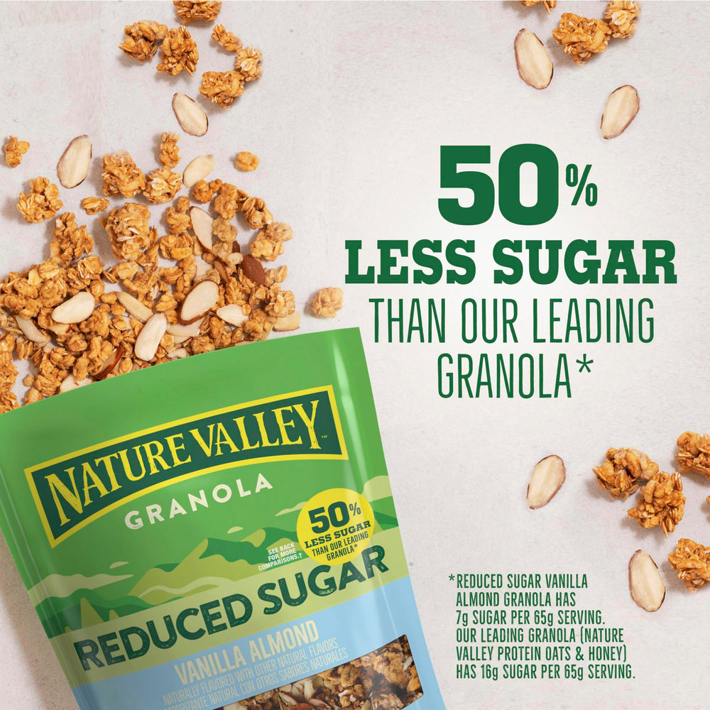 Nature Valley pouring granola into a cereal bowl for quick breakfasts on the go