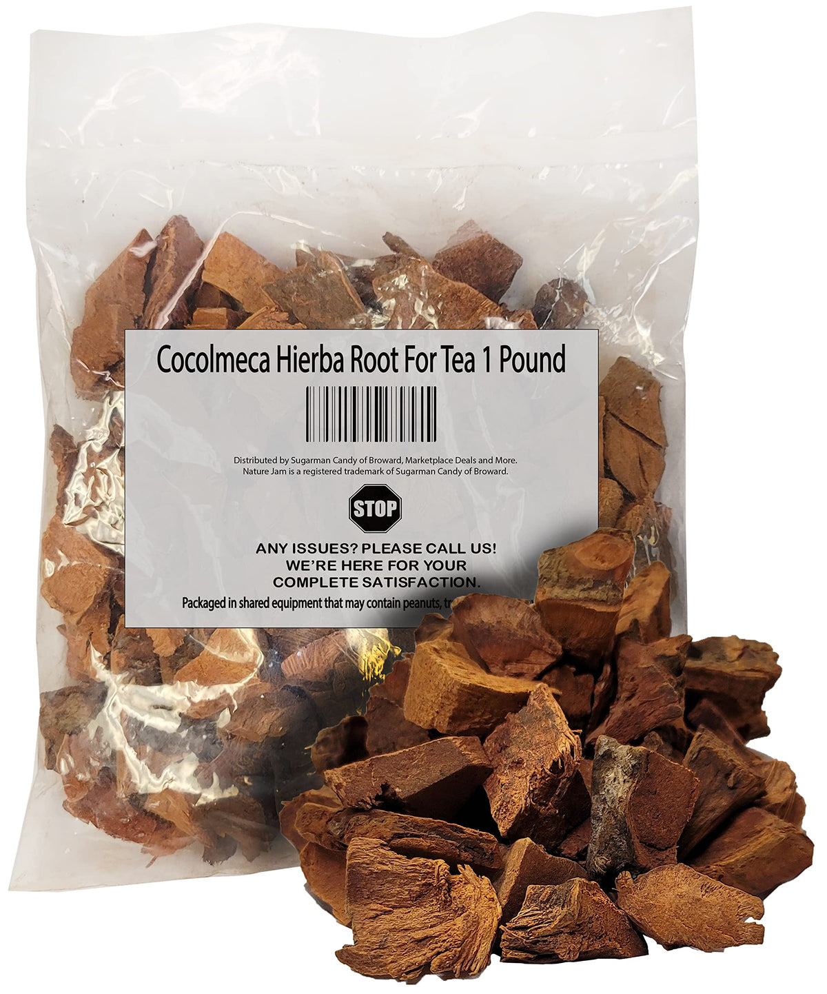 Naturejam cocolmeca front packaging showing raw root pieces and branding benefit clarity