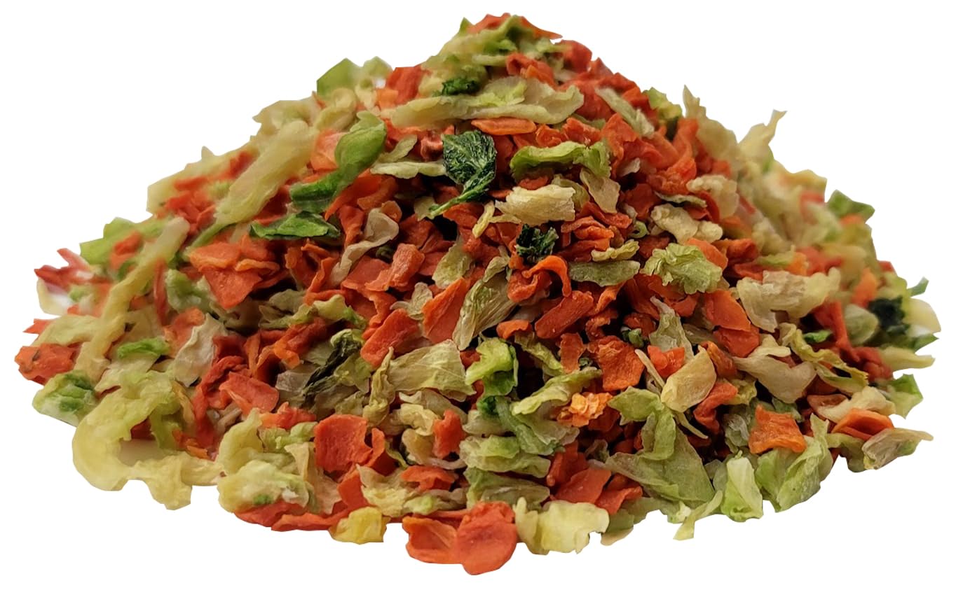 Naturejam close-up of loose dried carrot and cabbage mix highlighting texture and shelf stability