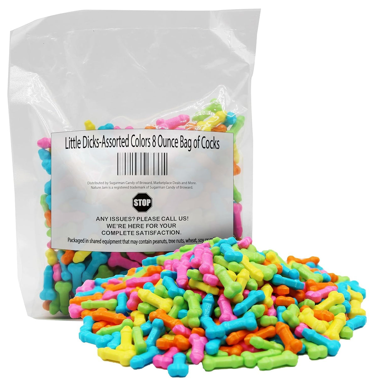 Naturejam front packaging showing 8oz bag and playful novelty pieces for parties