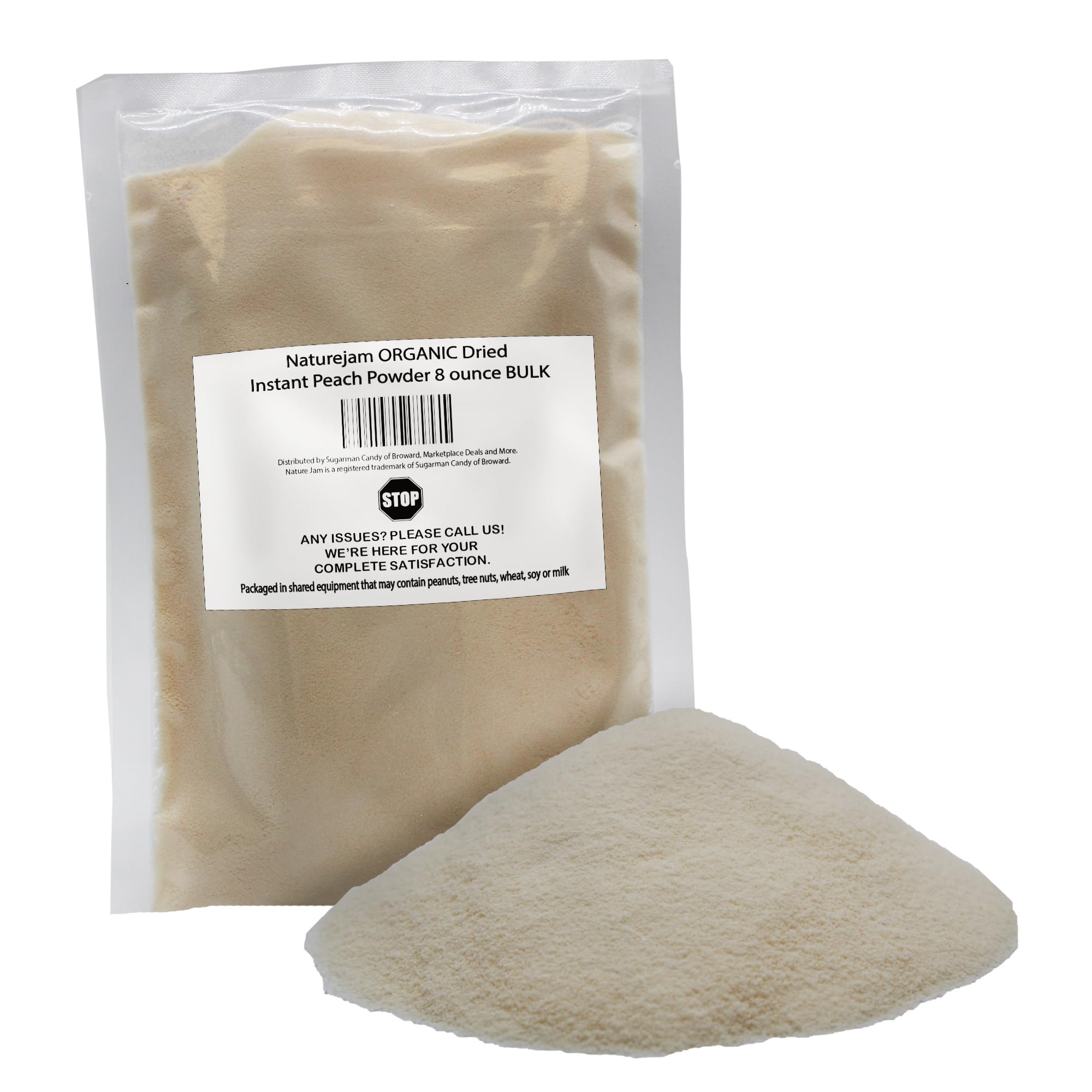 Naturejam front packaging showing organic peach powder and benefits
