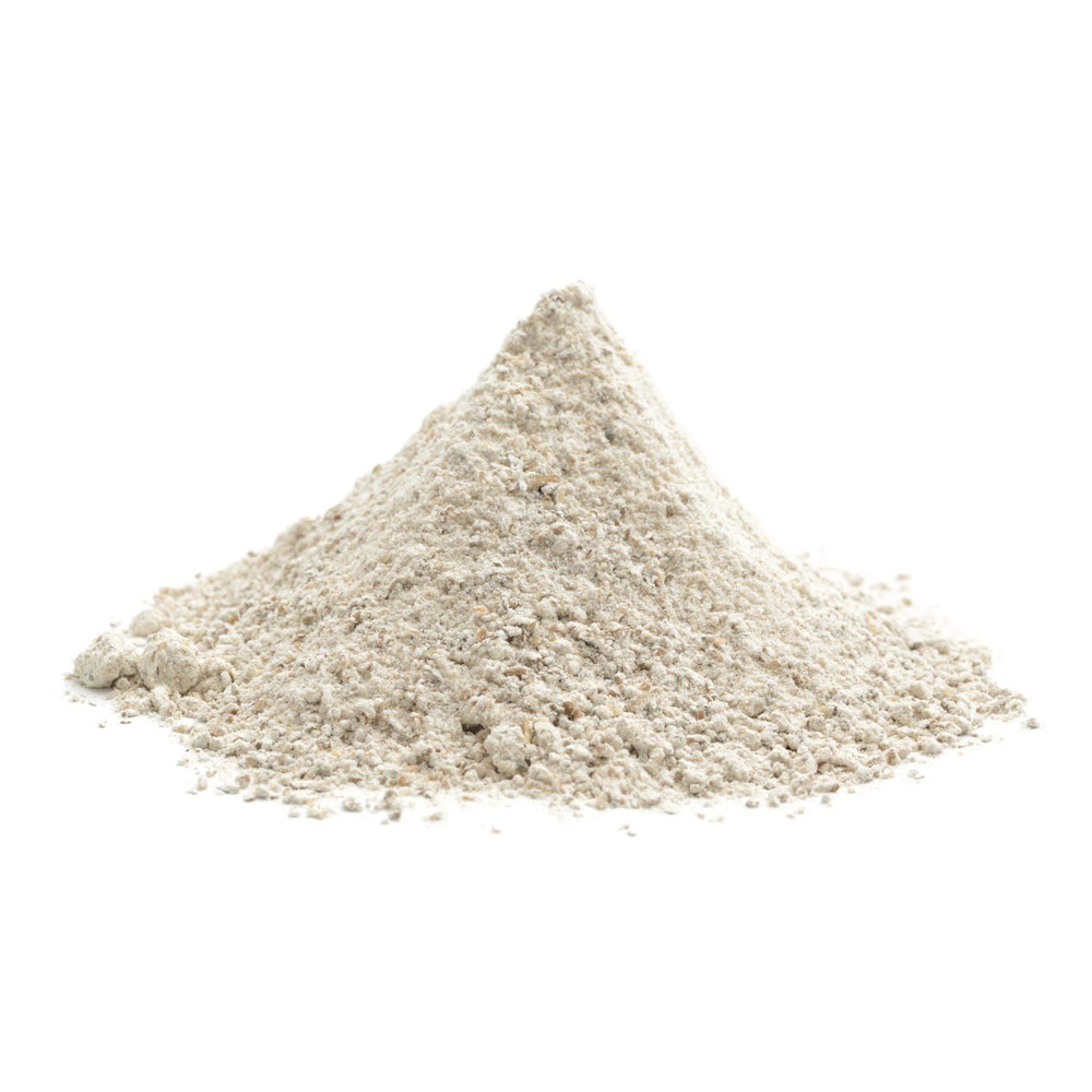 NatureJam white rye flour close texture shot highlighting fine sifted flour for smooth doughs