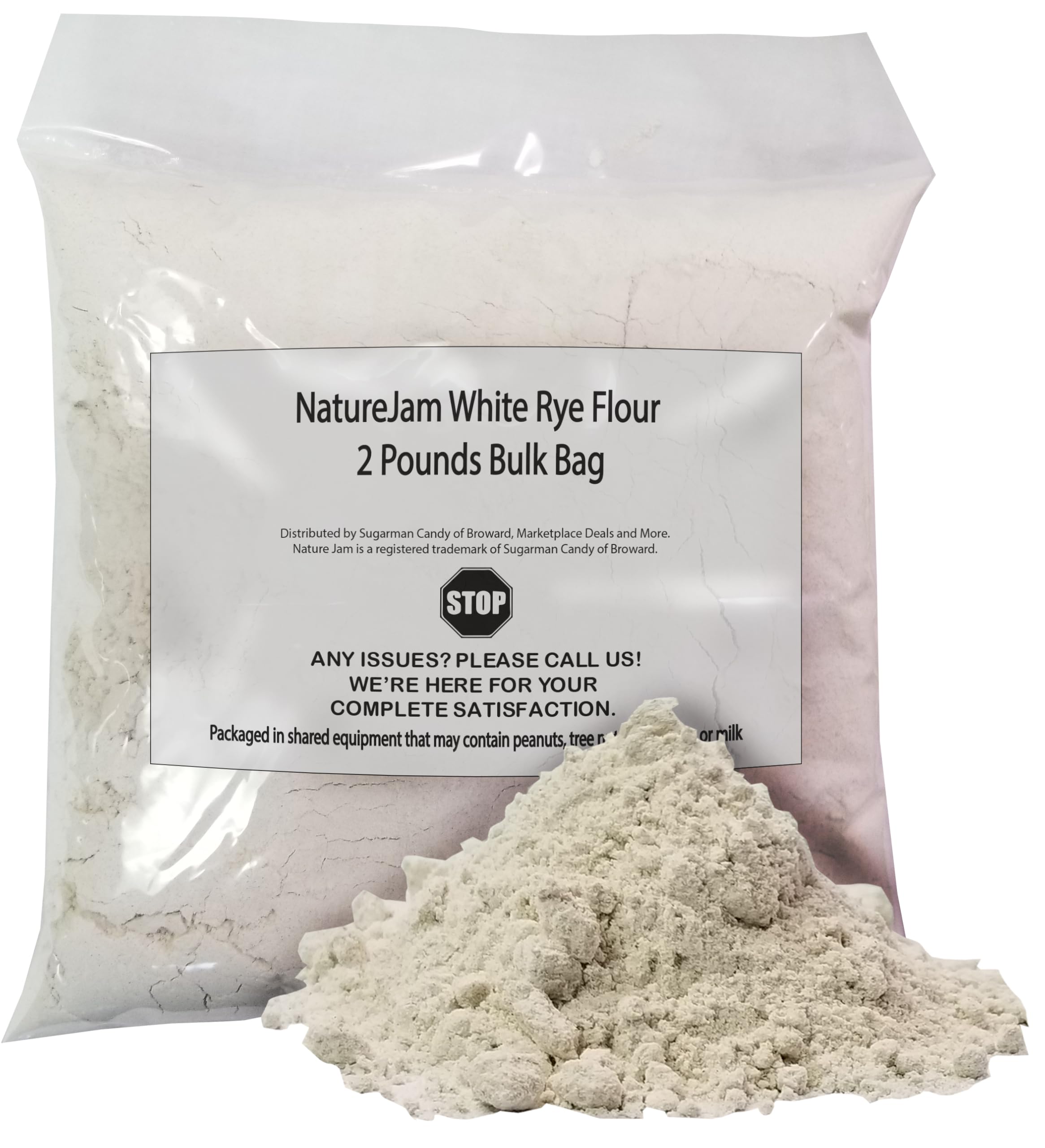 NatureJam white rye flour front packaging showing 2 lb bag and label, fresh baking-ready