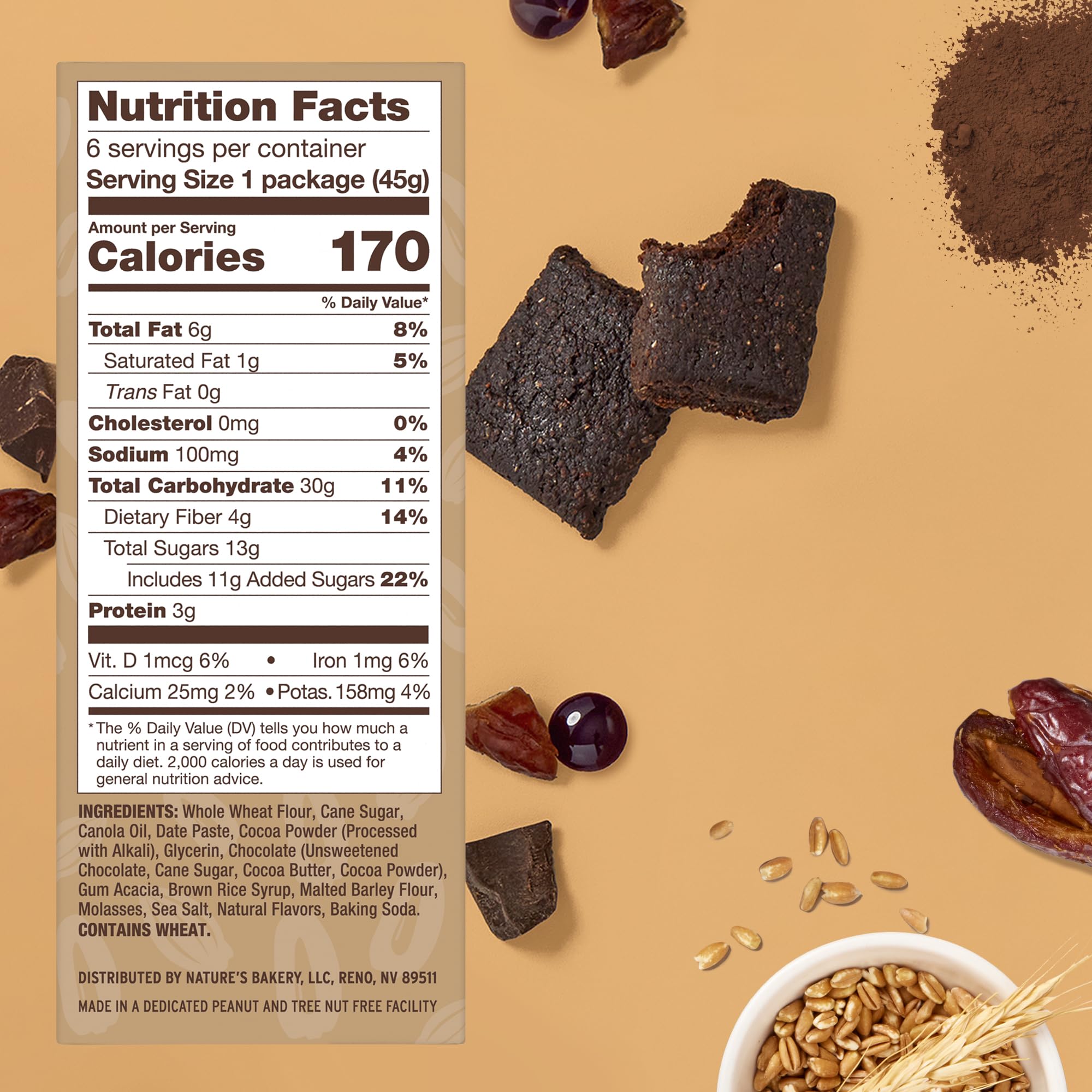 Nature's Bakery close-up texture of bar highlighting moist chew and cocoa flavor