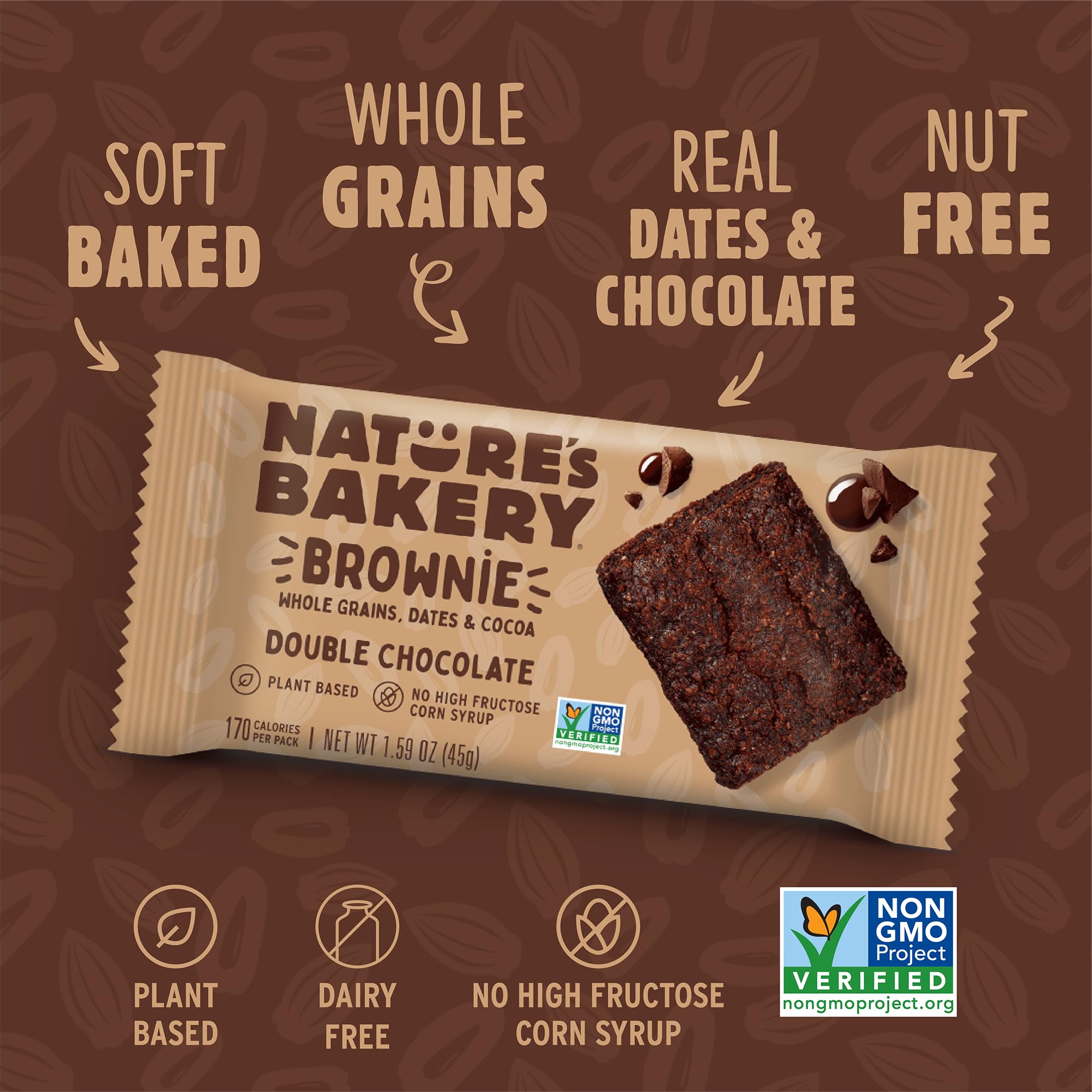 Nature's Bakery dates and cocoa ingredients emphasizing natural sweetness benefit