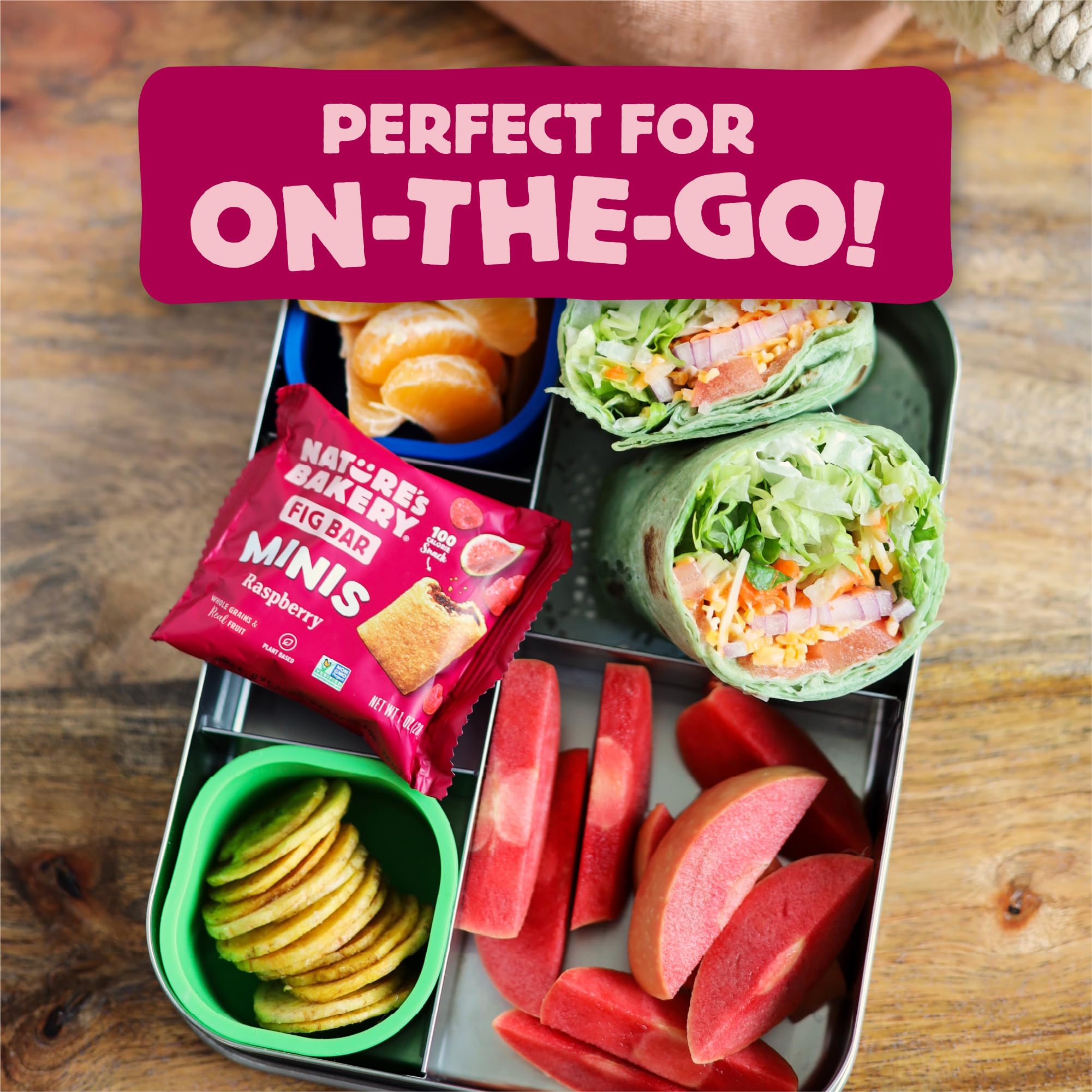 Nature's Bakery minis inside a school lunchbox for convenient healthy snack