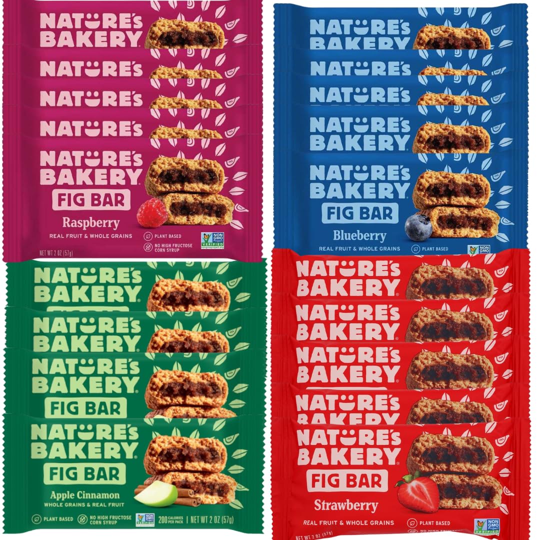 Nature's Bakery front of box showing variety pack and convenient grab-and-go benefit
