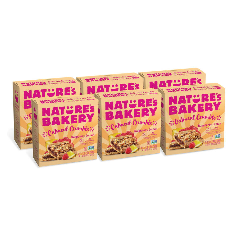 Nature's Bakery front packaging showing raspberry lemon bars and benefits