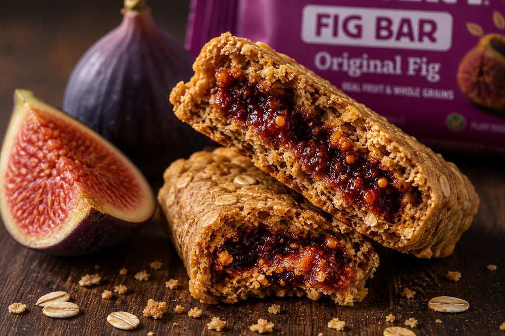 Nature's Bakery individually wrapped bars stacked illustrating freshness and portioning