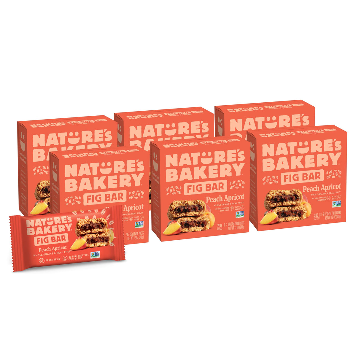 Nature's Bakery front packaging showing peach apricot fig bars and benefits