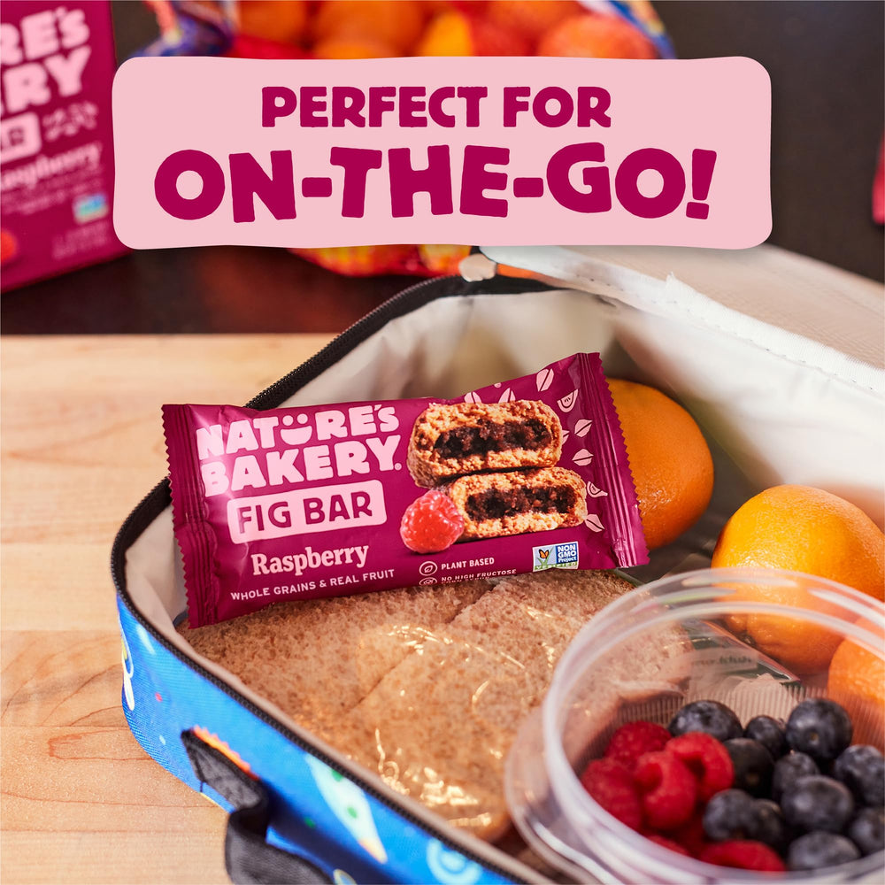Nature's Bakery bar held in hand demonstrating grab-and-go, mess-free eating