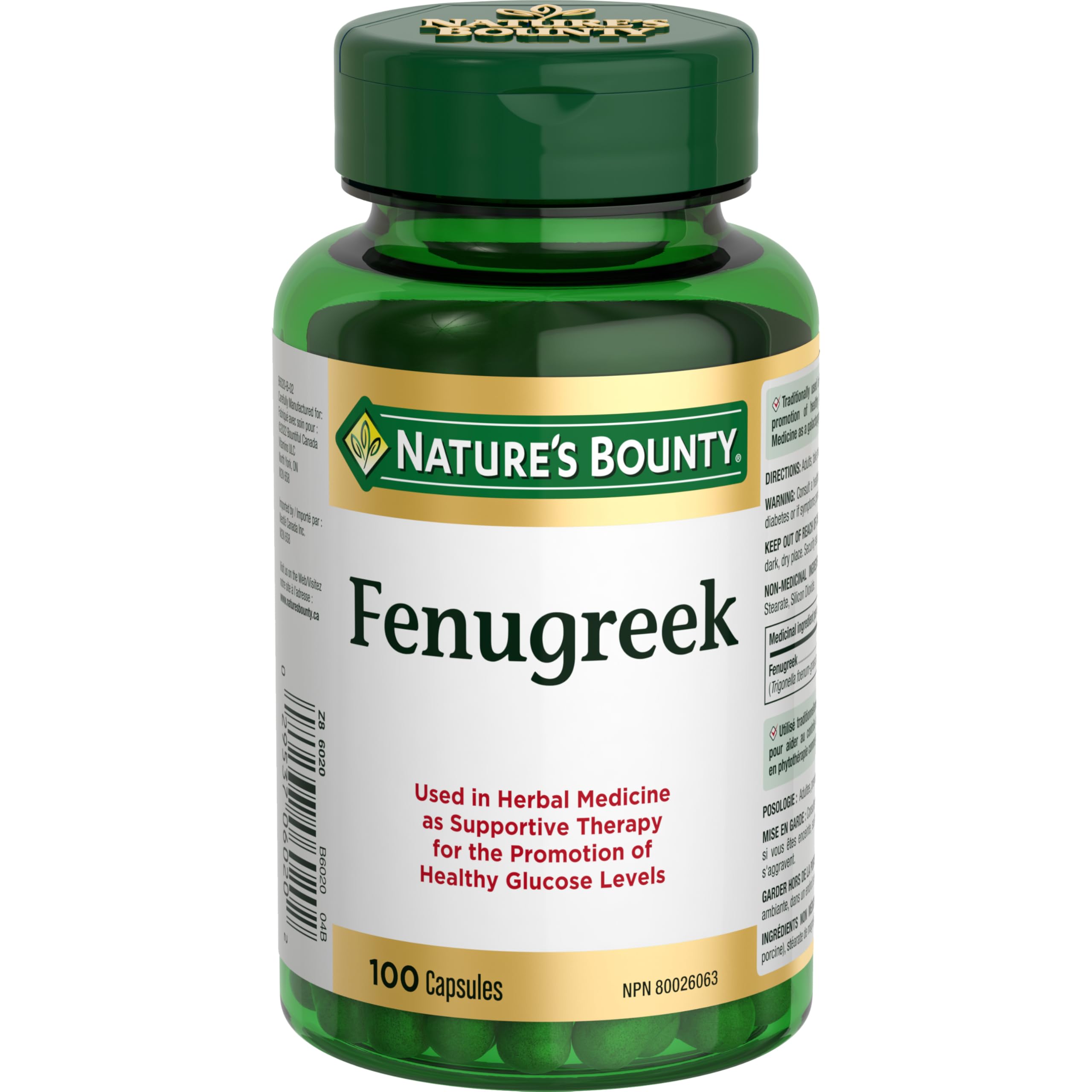 Nature's Bounty front packaging showing fenugreek bottle and clear branding benefit convenience