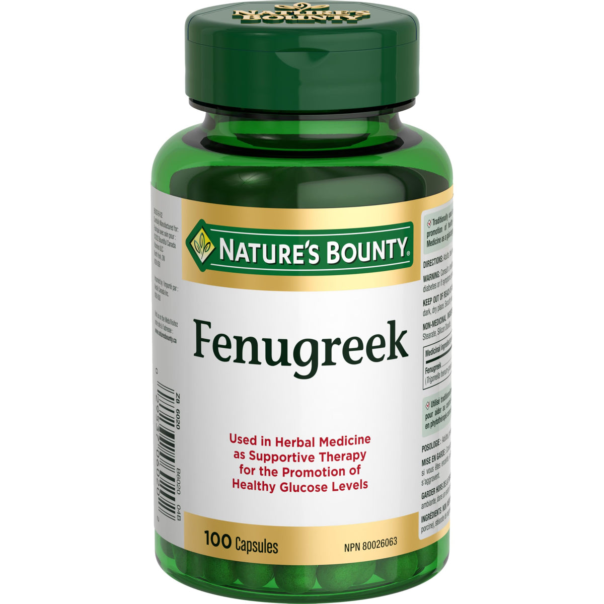 Nature's Bounty front packaging showing fenugreek bottle and clear branding benefit convenience