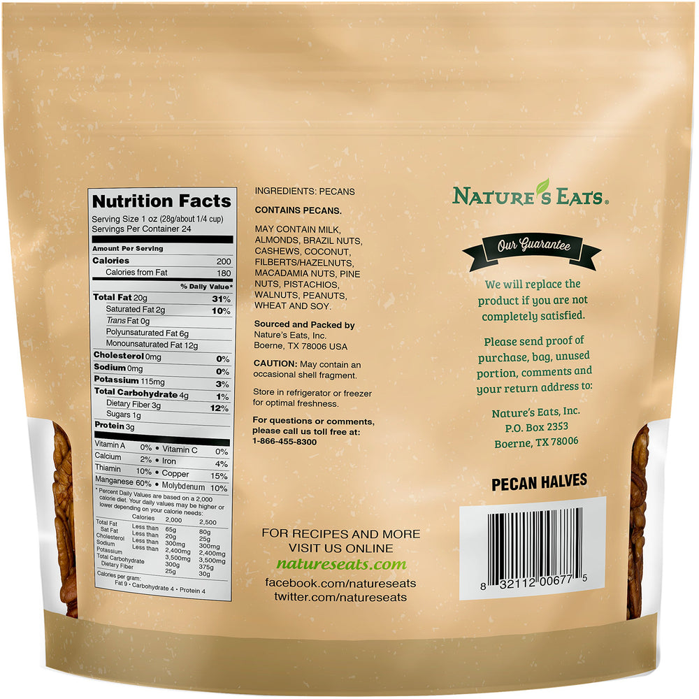 Nature's Eats pecan halves close-up texture highlighting fresh crunch and natural color
