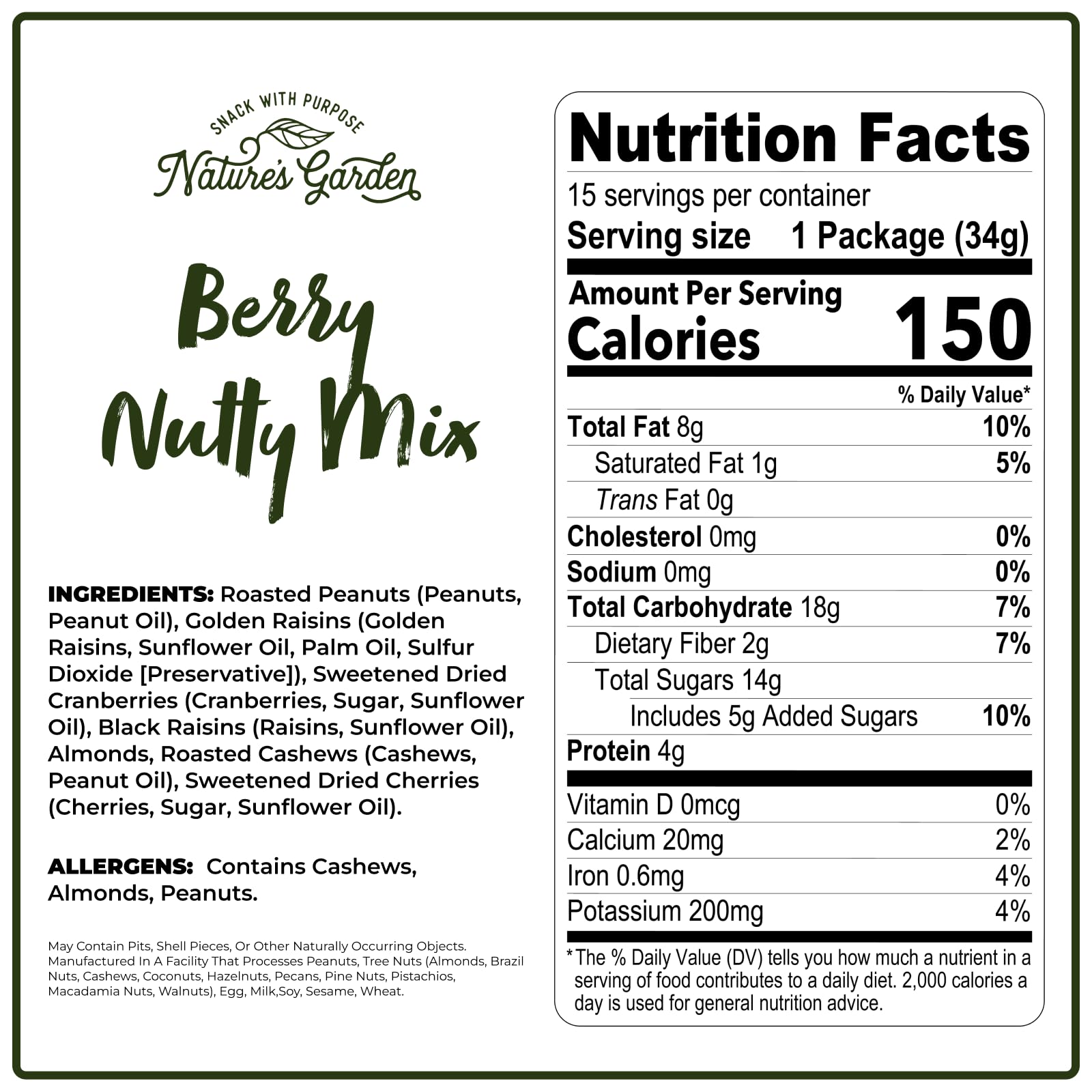 Nature's Garden open packet spilling mixed nuts and berries for quick energy