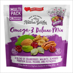 Nature's Garden front packaging showing box and 24 snack packs for convenient storage