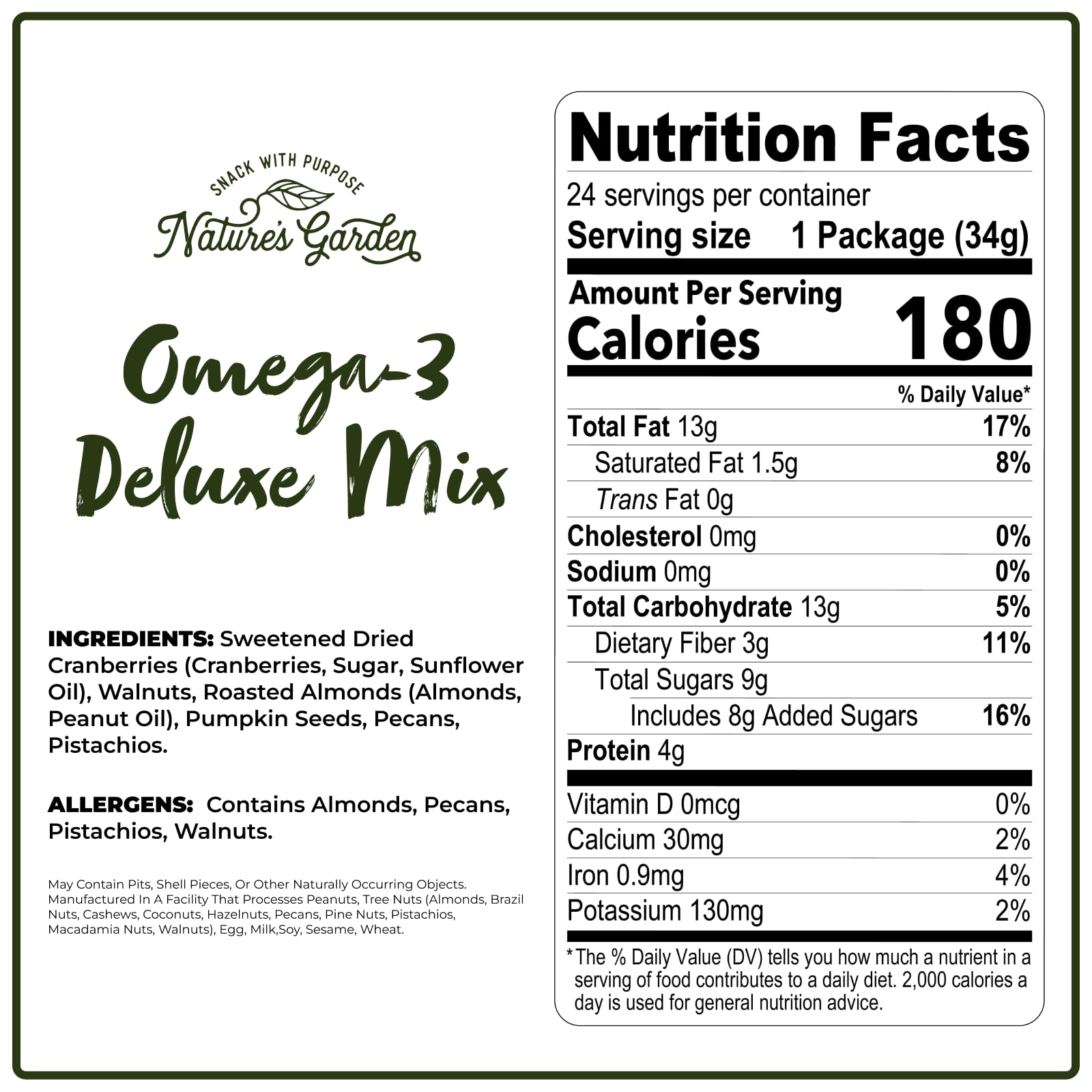 Nature's Garden open snack pack spilling seeds and nuts, highlighting freshness benefit