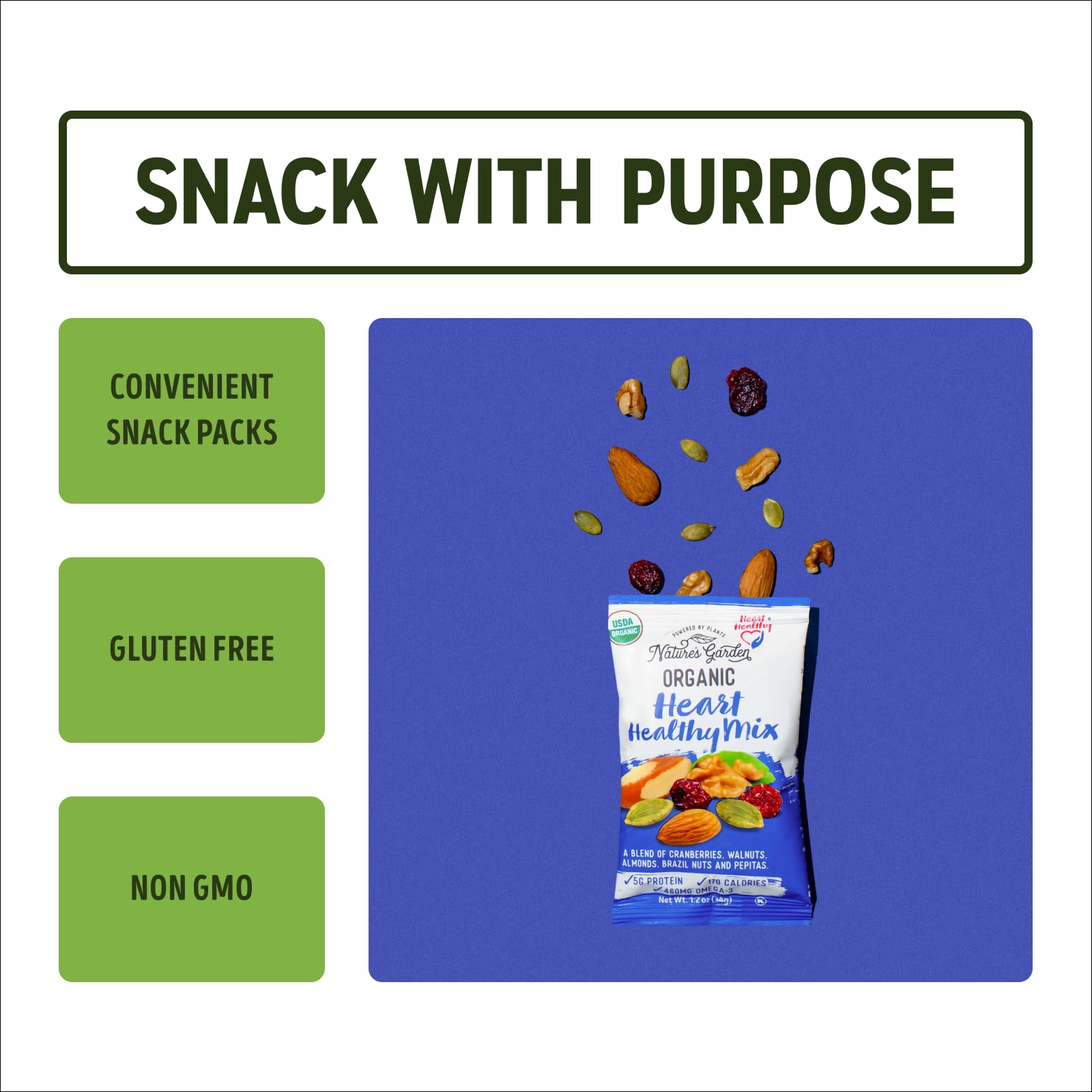 Nature's Garden single pouch held in hand to show size and on-the-go portability