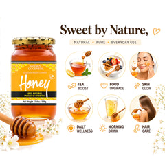 Nature's Goodness honey drizzling over toast adding rich floral sweetness to breakfast