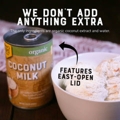 Pouring Nature's Greatest Foods coconut milk into a bowl for creamy texture and cooking use