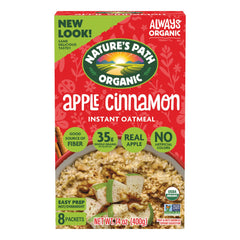 Nature's Path front packaging showing apple cinnamon oatmeal, easy breakfast ready