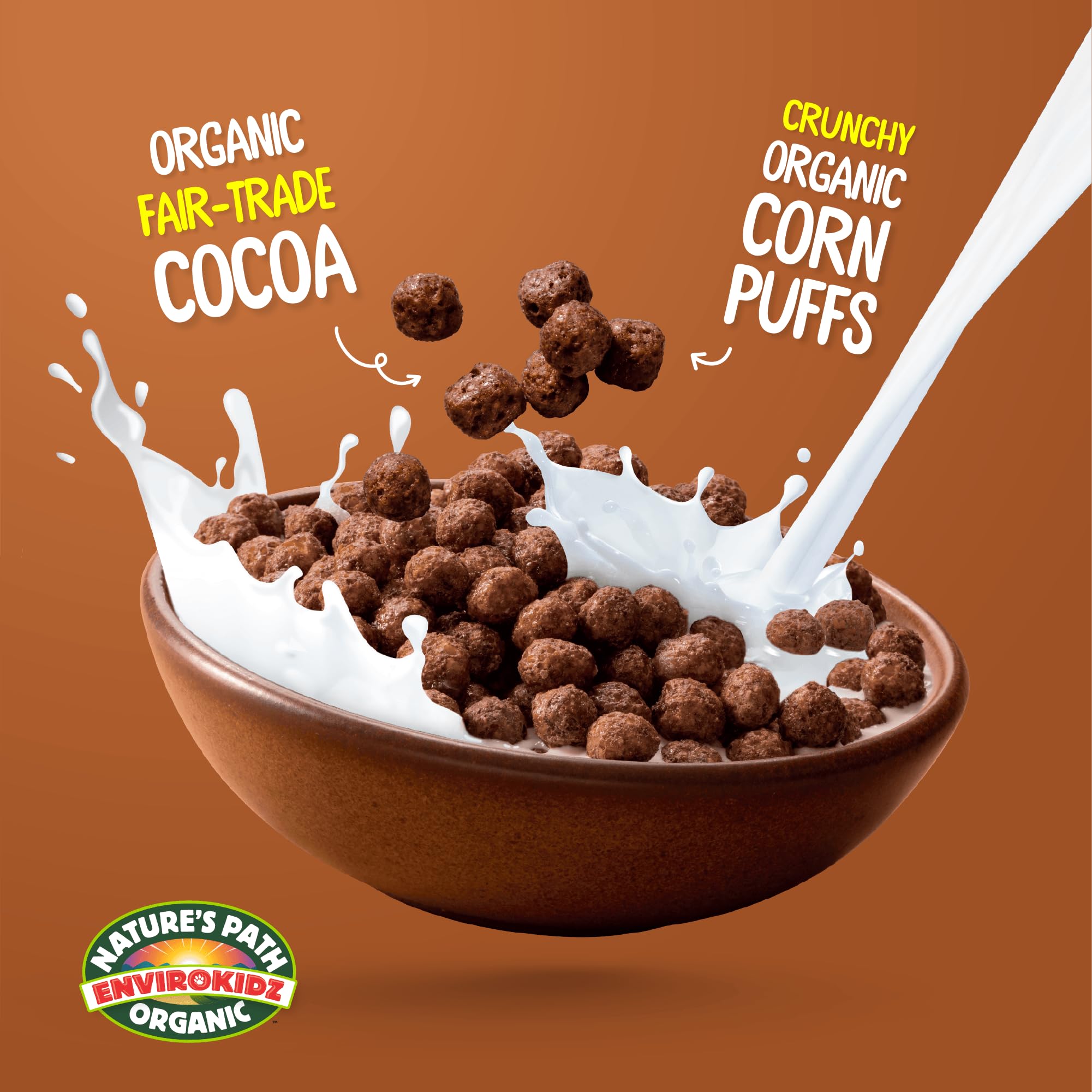 Nature's Path close-up of cocoa-coated puff showing rich Fair Trade cocoa flavor