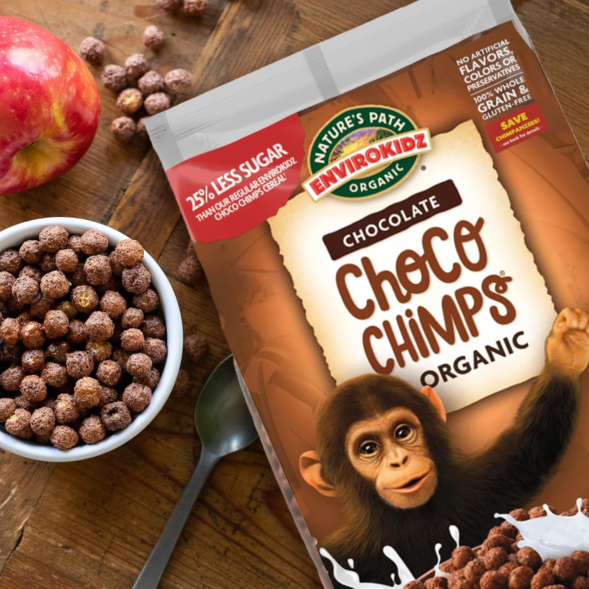 Nature's Path open bag revealing light corn puffs and fresh crunchy texture