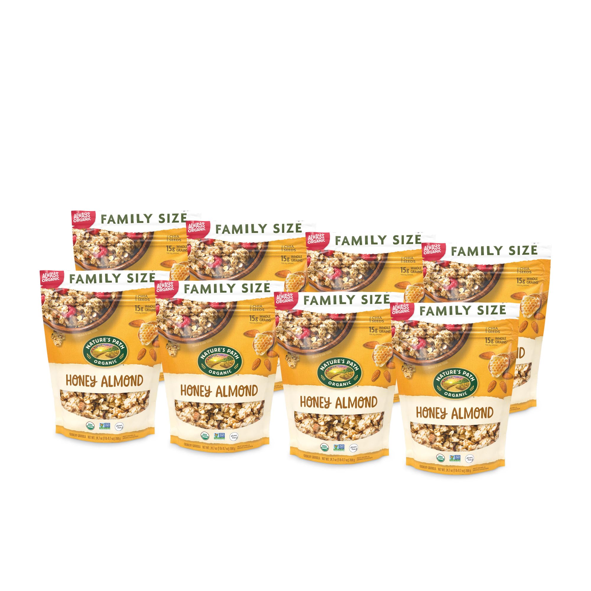 Nature's Path close-up of large granola clusters highlighting crunchy texture and whole grains