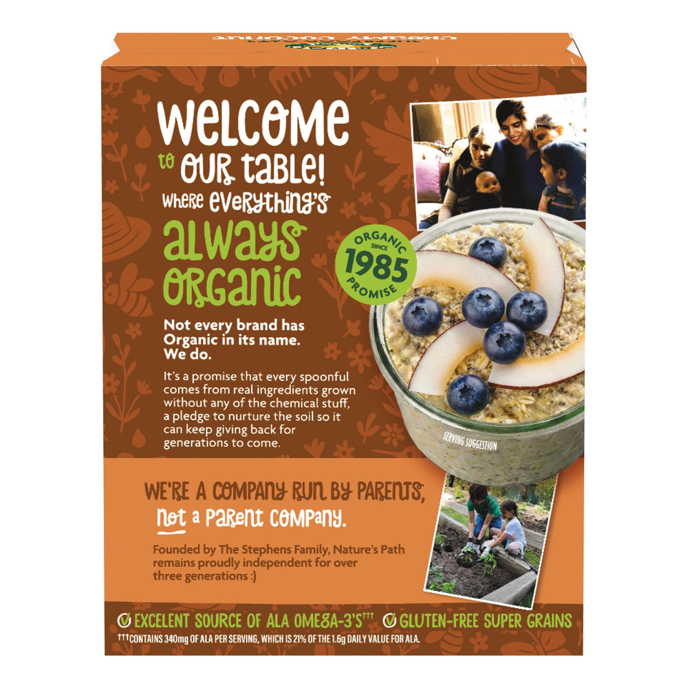 Nature's Path oatmeal plated in a breakfast scene showing convenience and healthy start