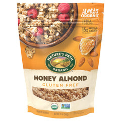 Nature's Path front packaging showing honey almond granola and organic badge for easy choice
