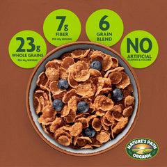 Nature's Path bowl with milk showing cereal staying crisp longer