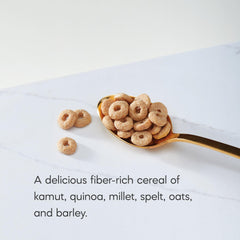 Nature's Path bowl of Heritage O's with milk showing lasting crunch and easy breakfast