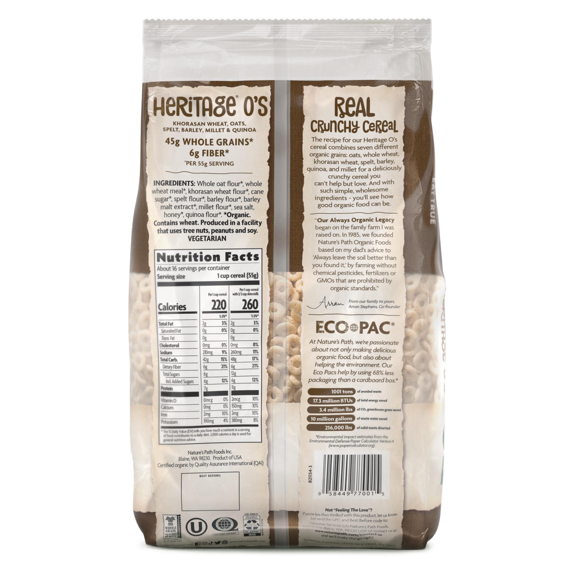 Nature's Path box on pantry shelf for scale showing bulk 32 oz bag size