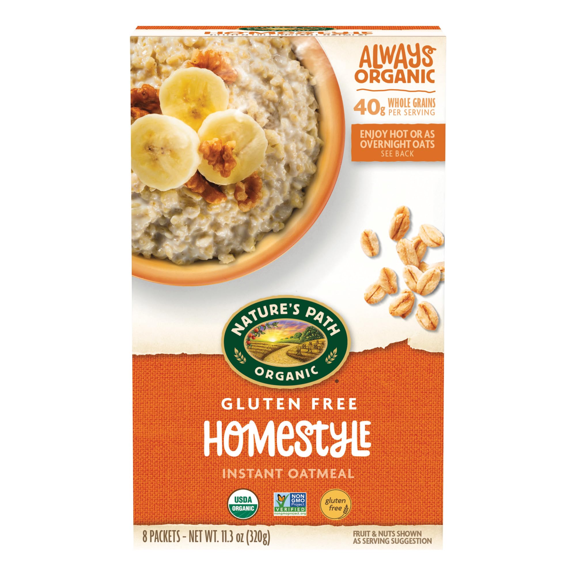 Nature's Path front packaging showing organic gluten-free labeling and convenience