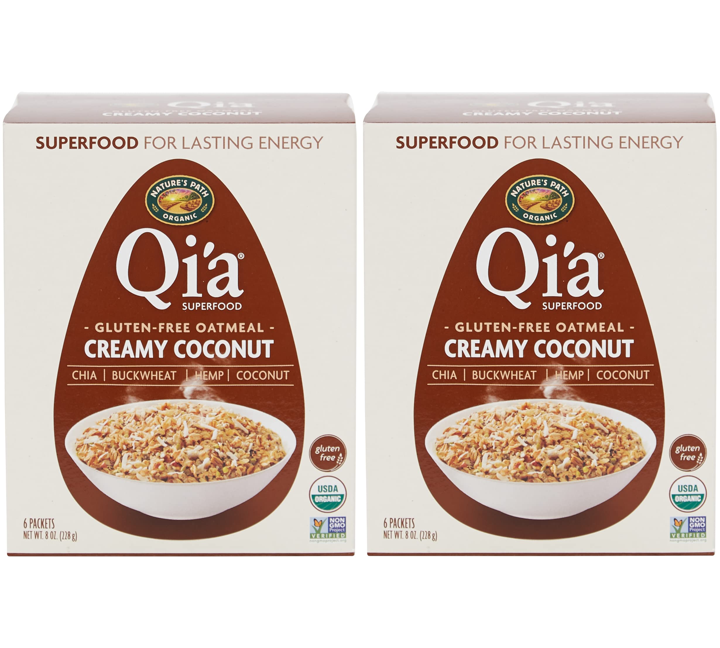 Nature's Path Qi'a front box showing product branding and packet count benefit