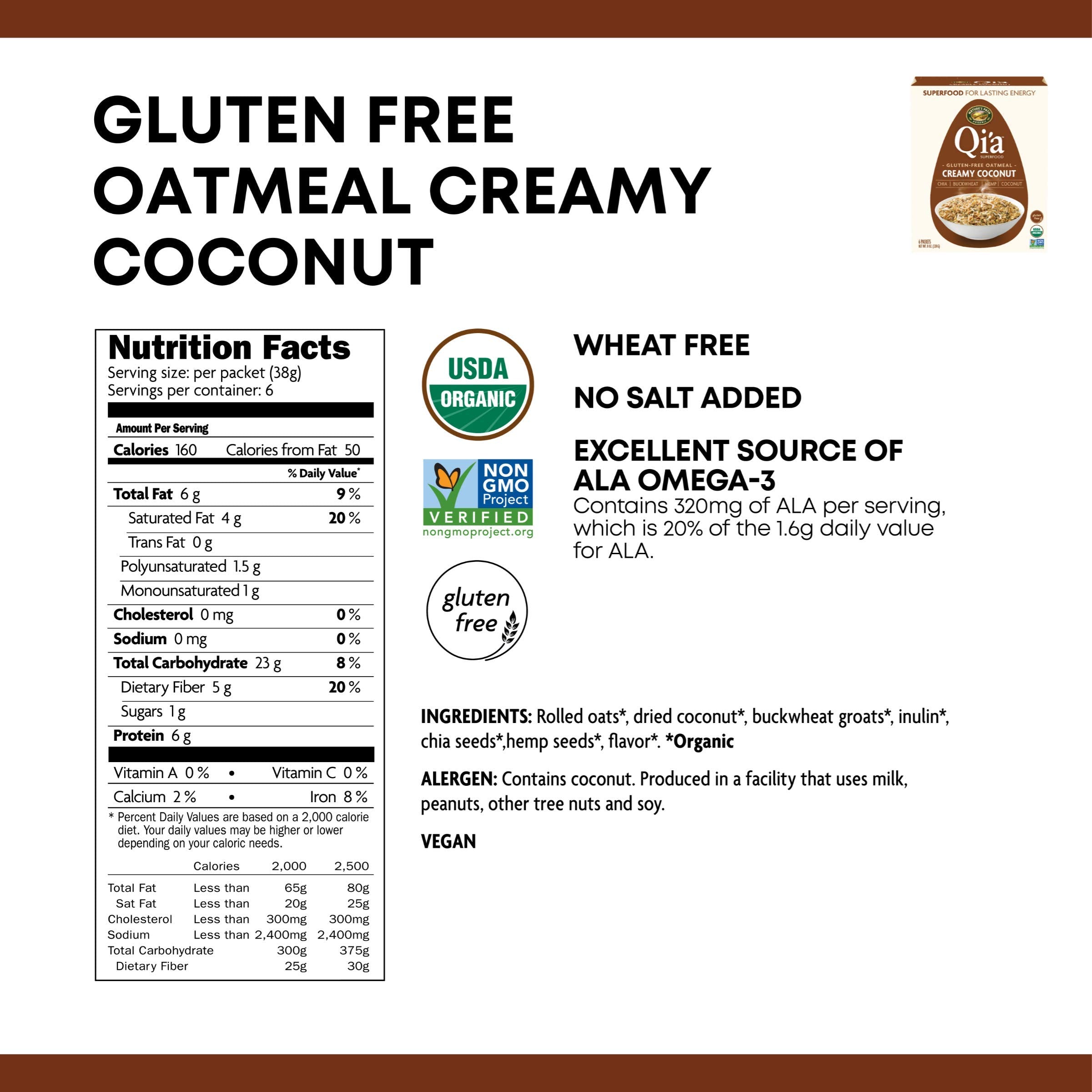 Nature's Path Qi'a close-up of oatmeal texture highlighting creamy coconut mouthfeel