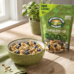 Nature's Path spoonful of granola over yogurt for quick meal