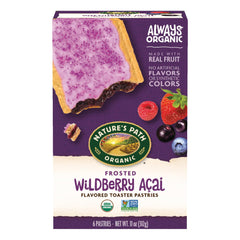 Nature's Path front packaging showing organic wildberry açai boxes and benefits