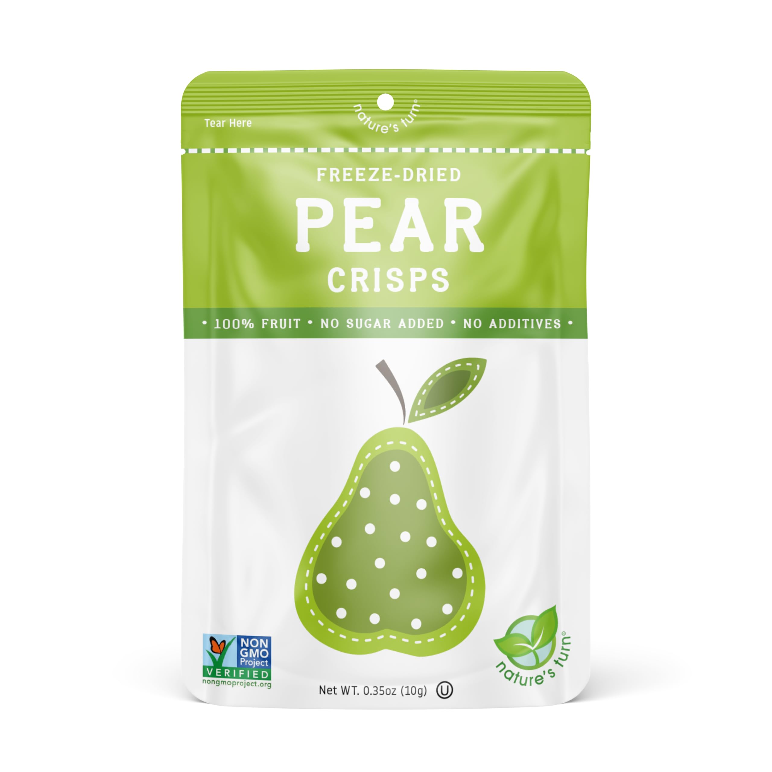 Nature's Turn pear crisps close-up texture showing crunchy benefit