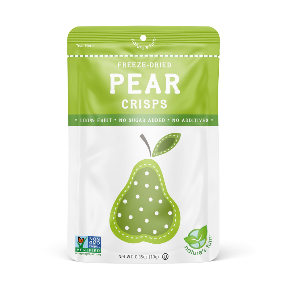 Nature's Turn pear crisps close-up texture showing crunchy benefit