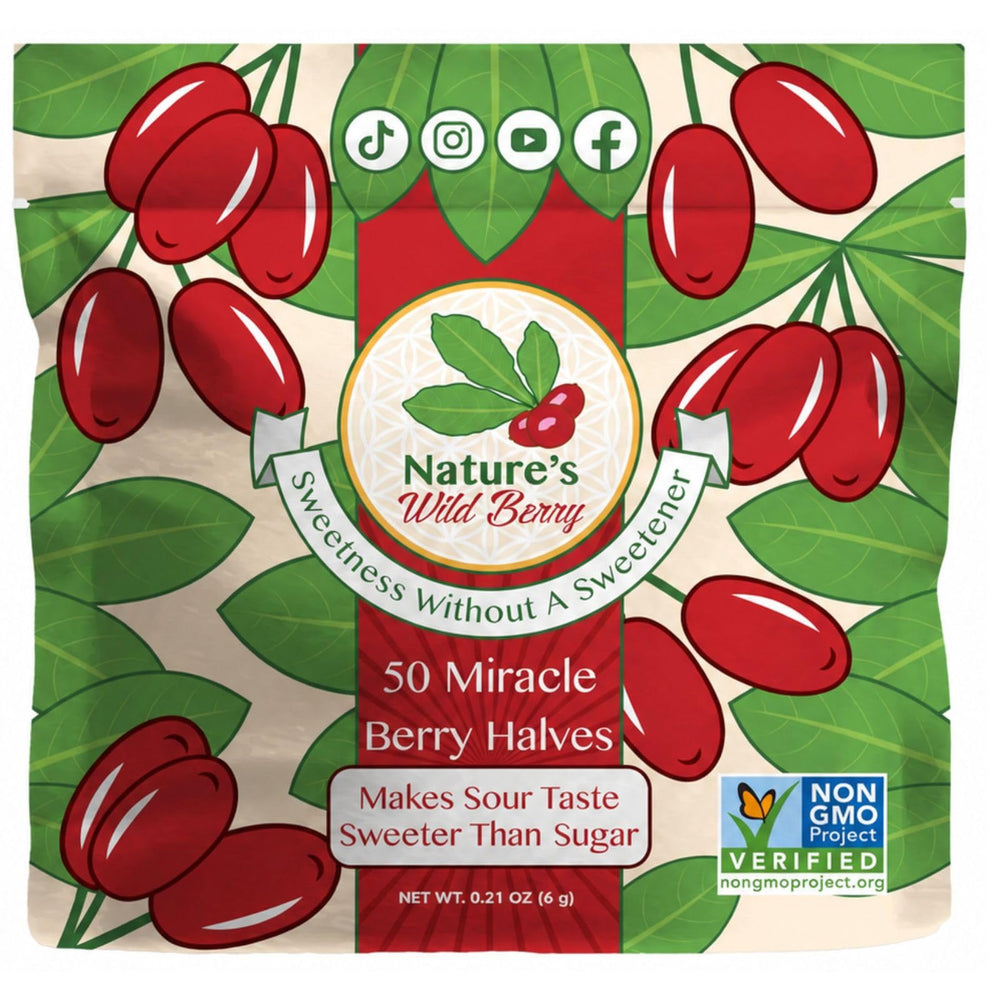 Nature's Wild Berry front packaging showing resealable refill and fifty halves benefit clarity