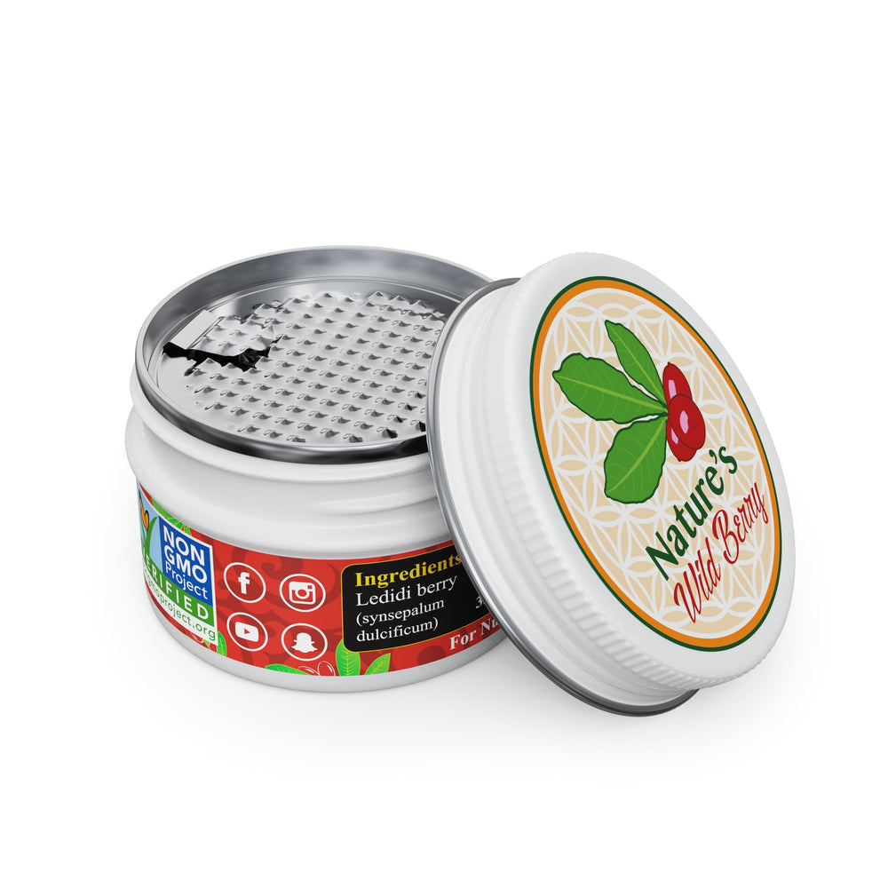 Nature's Wild Berry front tin showing eco packaging and long freshness